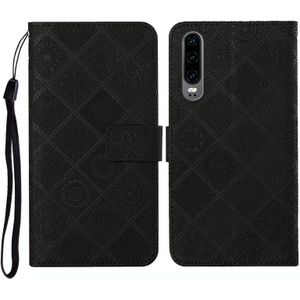 For Huawei P30 Ethnic Style Embossed Pattern Horizontal Flip Leather Case with Holder & Card Slots & Wallet & Lanyard(Black)