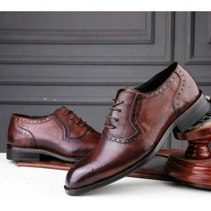 Mannelijke herfst top-grain lederen puntige business jurk schoenen  maat:36 (donkerbruin)