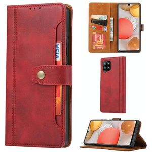 For Samsung Galaxy A42 Calf Texture Double Fold Clasp Horizontal Flip Leather Case with Photo Frame & Holder & Card Slots & Wallet(Red)