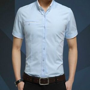 Mannen Business shirt korte mouwen turn-down kraag shirt  maat: XXXL (licht blauw)