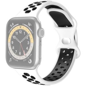 Two-color 8-buckle Silicone Replacement Strap Watchband For Apple Watch Series 7 & 6 & SE & 5 & 4 40mm / 3 & 2 & 1 38mm(White Black)