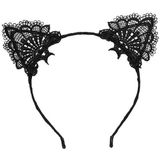 Vrouwen Lace mooie kat oor Hairband hoofd ketting (zwart)