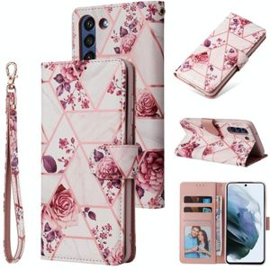 Voor Samsung Galaxy S21 Fe 5G Marble Bronzing Stiksels Horizontale Flip PU Lederen Case met Houder & Kaart Slots & Portemonnee & Fotolijst (ROSE GOUD)