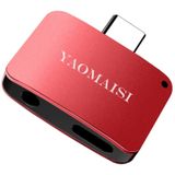 YAOMAISI Q15 2.4A 2 in 1 Type-C Aluminium Alloy Music + Charger Female Adapter Audio Converter  Compatible with iOS11 System Such as iPhone X / iPhone 8 & 8 Plus / iPhone 7 & 7 Plus / iPhone 6 & 6s & 6 Plus & 6s Plus / iPad(Red)