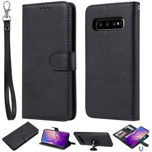 For Galaxy S10 Solid Color Horizontal Flip Protective Case with Holder & Card Slots & Wallet & Photo Frame & Lanyard(Black)