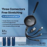 REMAX RC-185th 3 in 1 2.1A USB to 8 Pin + USB-C / Type-C + Micro USB Sury Series Telescopic Charging Data Cable(Black)