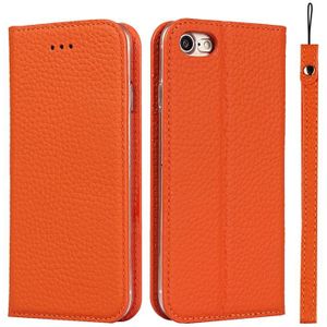 Litchi Texture Horizontal Flip Top Layer Cowhide Leather Case with Holder & Card Slots & Wallet & Strap & Wire Winder For iPhone 7 / 8 / SE 2020(Orange)