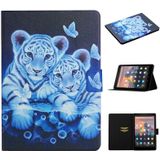 For Amazon Kindle Fire HD8 (2020) Colored Drawing Pattern Horizontal Flip Leather Case with Holder & Card Slots & Sleep / Wake-up Function(Tiger)