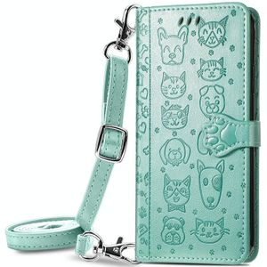 For Samsung Galaxy A32 4G Cute Cat and Dog Embossed Horizontal Flip Leather Case with Holder & Card Slots & Wallet & Crossbody Lanyard & Card Cover(Green)