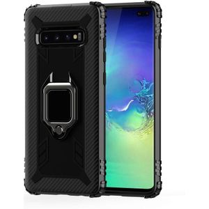 For Galaxy S10 Carbon Fiber Protective Case with 360 Degree Rotating Ring Holder(Black)