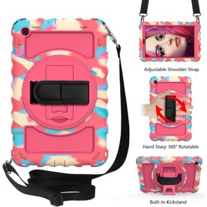For Samsung Galaxy Tab A 10.1 2019 (T510 / T515) 360 Degree Rotation PC + Silicone Shockproof Combination Case with Holder & Hand Grip Strap & Neck Strap(Colorful+Hot Pink)