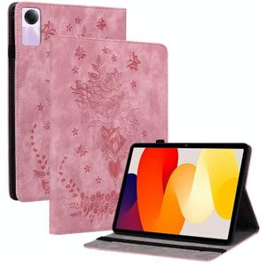 Voor Xiaomi Redmi Pad SE 11 inch Butterfly Rose reliëf lederen tablethoes