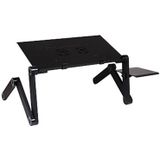 Portable 360 Degree Adjustable Foldable Aluminium Alloy Desk Stand with Double CPU Fans & Mouse Pad for Laptop / Notebook  Desk Size: 420mm x 260mm (Black)
