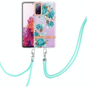 For Samsung Galaxy S20 FE 5G / 4G Flowers Series TPU Phone Case with Lanyard(Blue Rose)