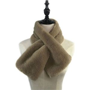 Vrouwen Winter Dikker Pluche Faux Rabbit Bont Sjaal Solid Color Warmer Neckerchief  Size:96 x 15cm (Khaki)