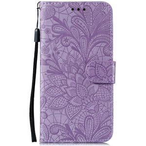 For Motorola Moto E (2020) / Moto E7 Lace Flower Horizontal Flip Leather Case with Holder & Card Slots & Wallet & Photo Frame(Purple)