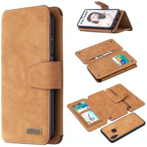 For Huawei P Smart (2019) Detachable Frosted Magnetic Horizontal Flip Leather Case with Card Slots & Holder & Zipper Wallet & Photo Frame(Brown)