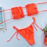 2 in 1 dubbellaags Nylon geplooide buis Top Bikini Dames Split Badpak Set (Kleur: Oranje Maat: S)