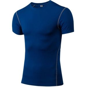 Stretch Quick Dry Tight T-shirt Training Bodysuit (Color:Blue Size:M)