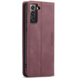 For Samsung Galaxy S21 FE CaseMe 013 Multifunctional Horizontal Flip Leather Case  with Card Slot & Holder & Wallet(Wine Red)