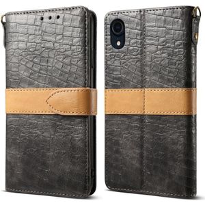 Splicing Color Crocodile Texture PU Horizontal Flip Leather Case for iPhone XR  with Wallet & Holder & Card Slots & Lanyard (Grey)