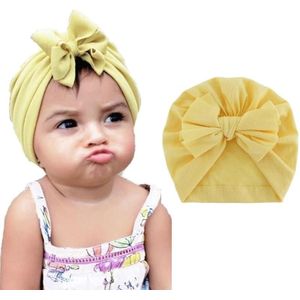 3 PCS Baby Solid Color Cotton Hedging Cap Bowknot Turban Hat(Yellow)