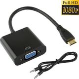 22cm Full HD 1080P Mini HDMI Male to VGA Female Video Adapter Cable with Audio Cable(Black)