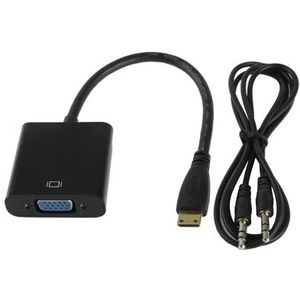 22cm Full HD 1080P Mini HDMI Male to VGA Female Video Adapter Cable with Audio Cable(Black)