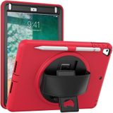 360 graden rotatie PC + TPU beschermende hoes met houder & handriem en pensleuf voor Apple iPad 9.7 (2018)(rood)