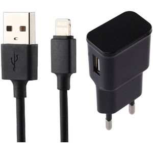 5V 2.1A Intellgent Identification USB Charger with 1m USB to 8 Pin Charging Cable  EU Plug For iPhone 11 Pro Max / iPhone 11 Pro / iPhone 11 / iPhone XR / iPhone XS MAX / iPhone X & XS / iPhone 8 & 8 Plus / iPhone 7 & 7 Plus (Black)