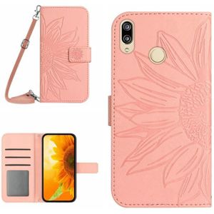 Voor Huawei P20 Lite Skin Feel Sun Flower Pattern Flip Leather Phone Case met Lanyard
