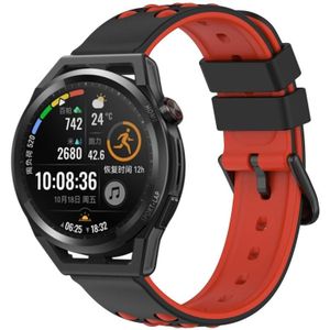 Voor Huawei Watch GT Runner 22 mm tweekleurige poreuze siliconen horlogeband (zwart + rood)