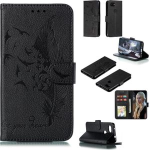 Feather Pattern Litchi Texture Horizontal Flip Leather Case with Wallet & Holder & Card Slots For Google Pixel 3a(Black)