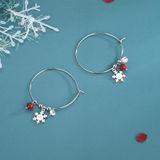 S925 Sterling Silver Sparkling Diamond Red Ball Snowflake Earrings Christmas Earrings