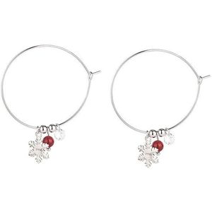 S925 Sterling Silver Sparkling Diamond Red Ball Snowflake Earrings Christmas Earrings