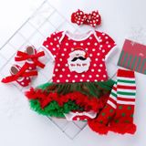 Baby kerstkleding korte mouwen Cartoon Print Lace Dress Vier-delige (Kleur: Santa Red Size:59)