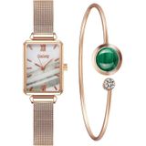 Gaiety G690 Intrekbare Magneet Gesp Dames Mesh Riem Kleine Square Dial Bracelet Watch (Rose Gold White Dial + H138)