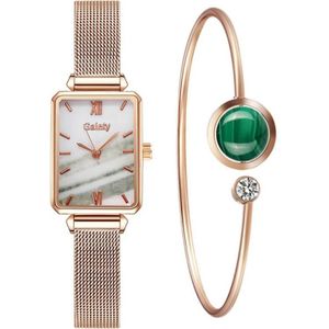 Gaiety G690 Intrekbare Magneet Gesp Dames Mesh Riem Kleine Square Dial Bracelet Watch (Rose Gold White Dial + H138)