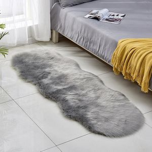 Faux Wool Leather Sofa Carpet Floor Mats Fleece Cushions Bay Window Mats  Size: 60x180cm(Gray)
