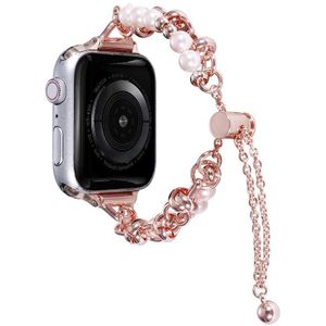 Voor Apple Watch Ultra 49 mm parelarmband metalen horlogeband (roségoud)