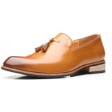 Puntige Britse mannen jurk schoenen zachte rubberen zool schoenen trouwschoenen  maat:40 (geel)