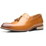 Puntige Britse mannen jurk schoenen zachte rubberen zool schoenen trouwschoenen  maat:40 (geel)