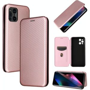 For Oppo Find X3 / X3 Pro Carbon Fiber Texture Magnetic Horizontal Flip TPU + PC + PU Leather Case with Card Slot(Pink)