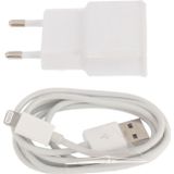 Laad sync kabel + EU stekker reis oplader voor iphone 5 / ipad mini / mini 2 retina / ipod touch 5 wit