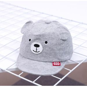MZ7230 Bear Striped Pattern Soft Brim Caps Baby Cartoon Cotton Hats  Size: 46cm Adjustable(Gray)