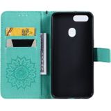 For OPPO A5 / A35 Pressed Printing Sunflower Pattern Horizontal Flip PU Leather Case with Holder & Card Slots & Wallet & Lanyard(Green)