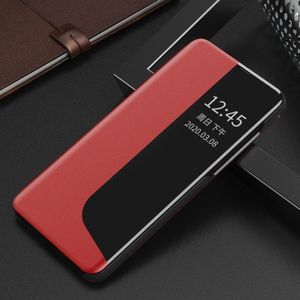 For Huawei P20 Side Display Shockproof Horizontal Flip Leather Case with Holder & Call Answering Function & Sleep / Wake-up(Red)