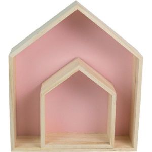 2 PCS / Set House Style Children Room Wood Partition Rack(Pink)