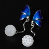 925 Sterling Silver White Jade Lotus Earrings Elegant Butterfly Earrings Enamel Process Fine Jewelry