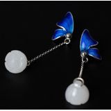 925 Sterling Silver White Jade Lotus Earrings Elegant Butterfly Earrings Enamel Process Fine Jewelry